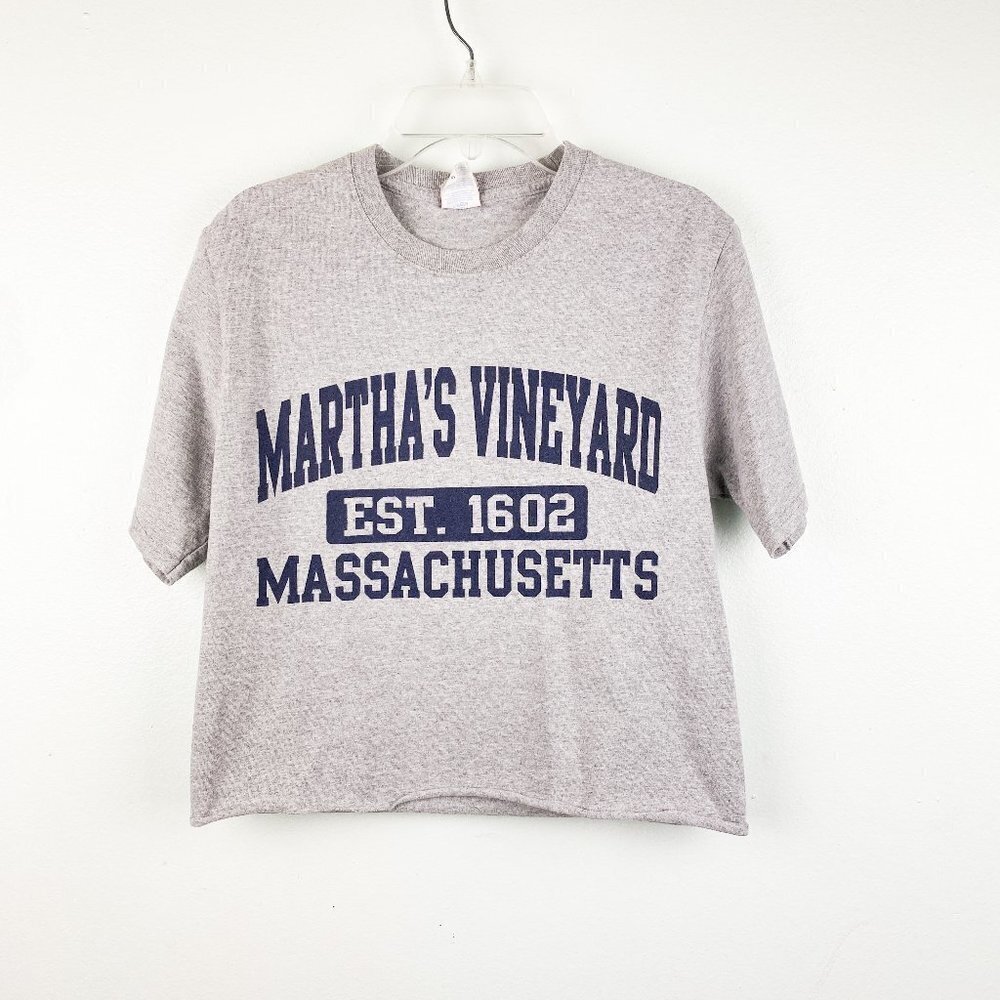 🦋 MARTHA'S VINEYARD Crop Top Graphic Tee Gray Small